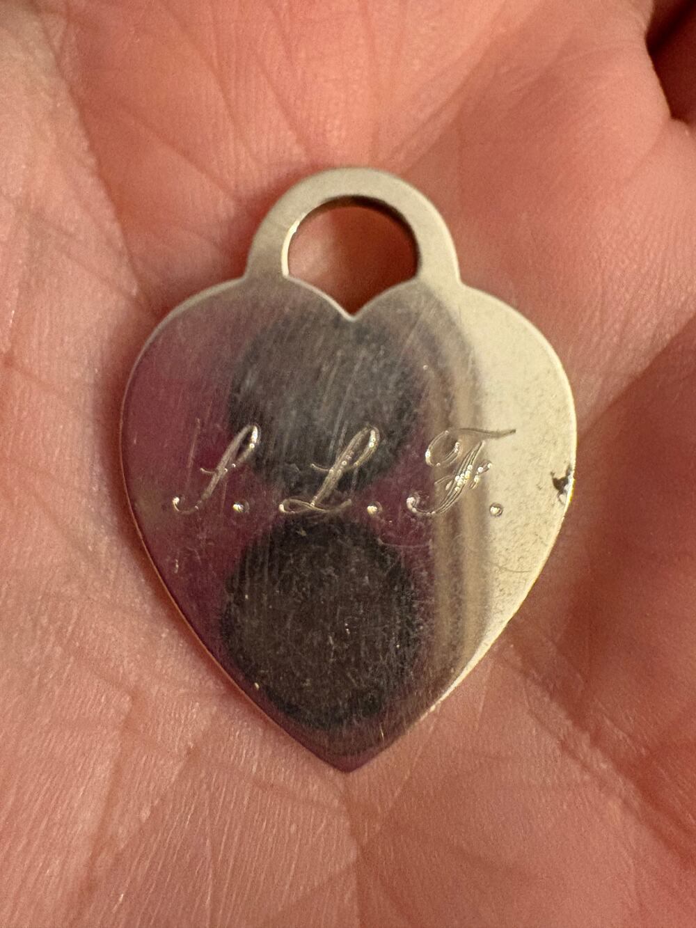 Authentic Vintage Tiffany & Co. 925 Sterling Silver Heart Tag Charm Monogrammed